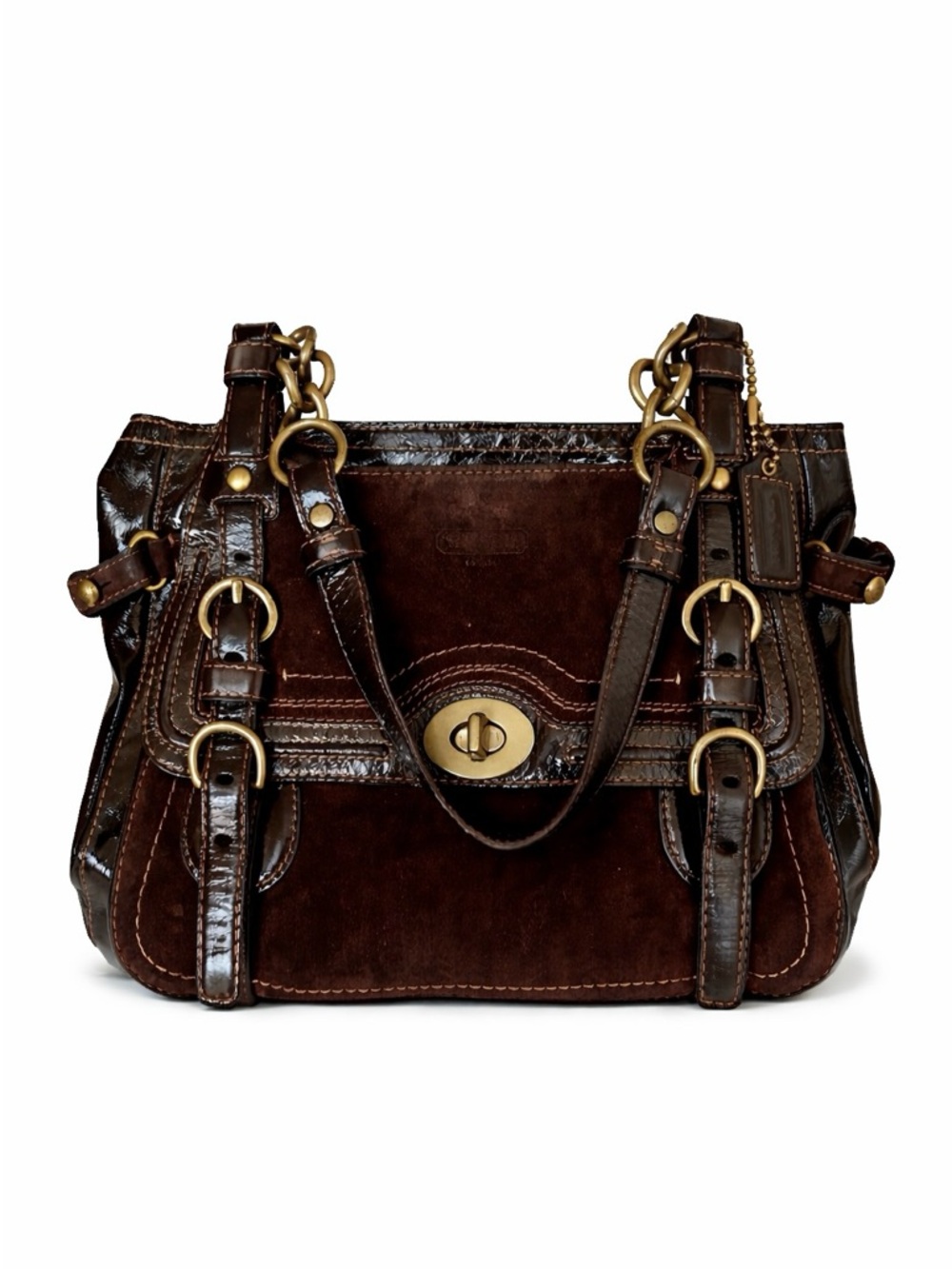 Coach Legacy Garcia Dark Brown Patent Leather Suede Satchel Tote Bag